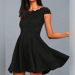 Lulus Dearest Dreams Black Faux Suede Mini Skater Dress Women’s Medium NWT